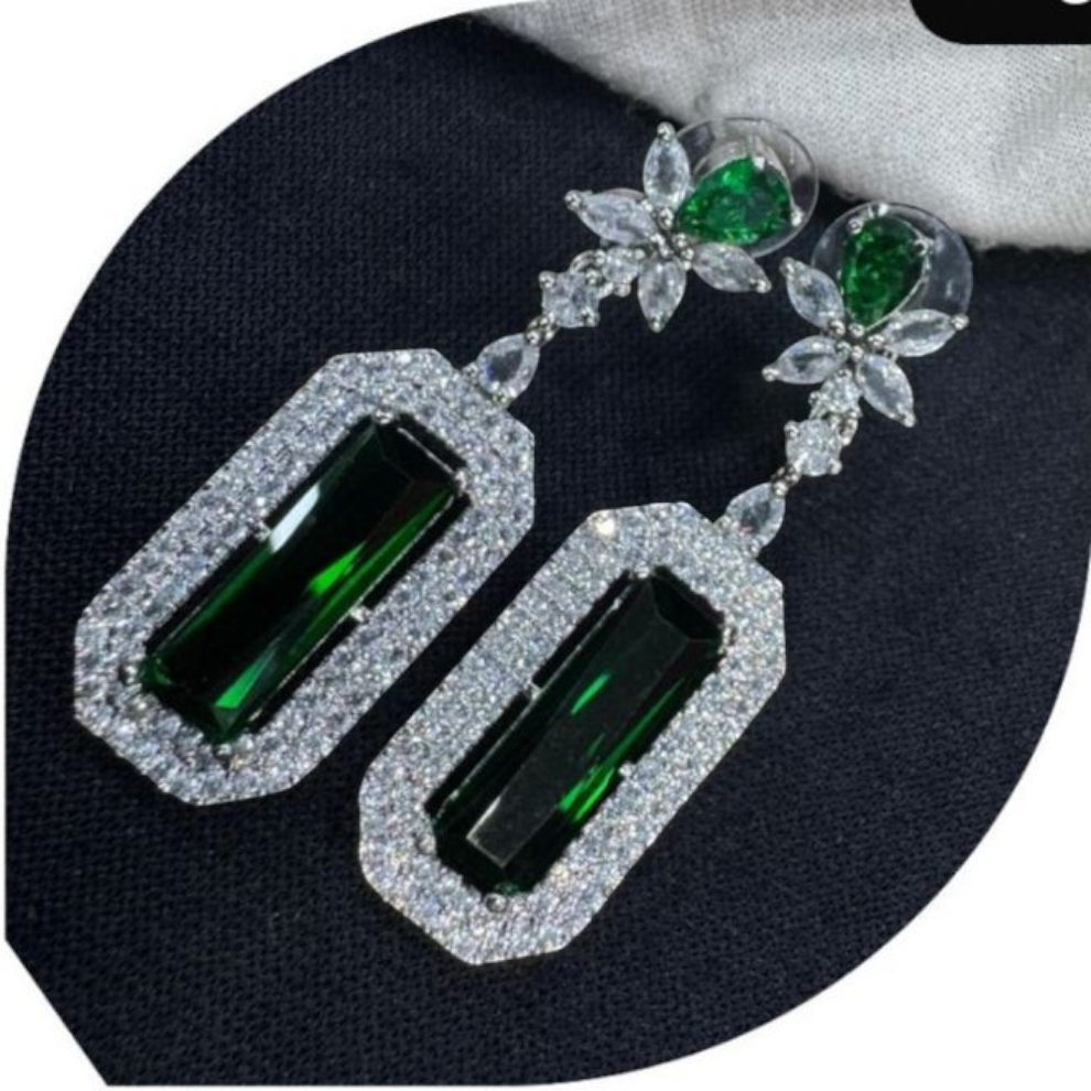Statement Long Earrings with Floral and Rectangular Design