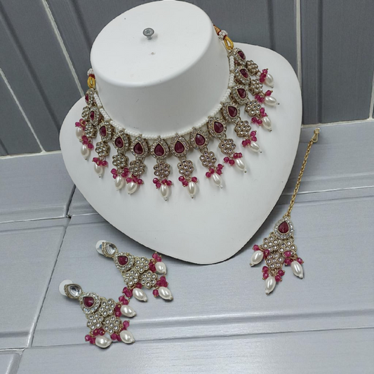 Pearl Drop Choker Jewellery Dangle Earrings Set - Rani