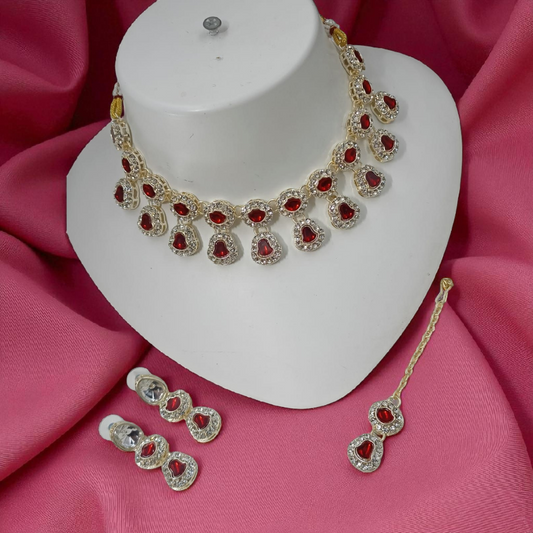 Elegant Choker Jewellery Set - Maroon