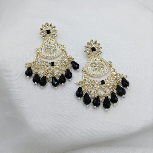 Handcrafted Ethnic Kundan Earrings - Black