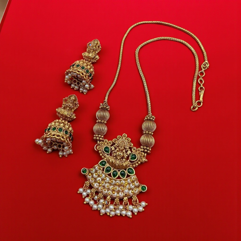 Goddess Lakshmi Design Necklace & Jhumkas