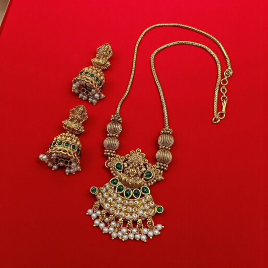 Goddess Lakshmi Design Necklace & Jhumkas
