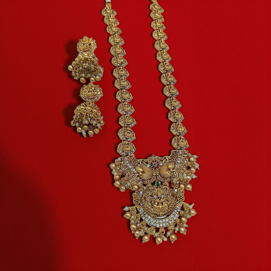 Temple Jewelry Set with Peacock & Lakshmi Motif