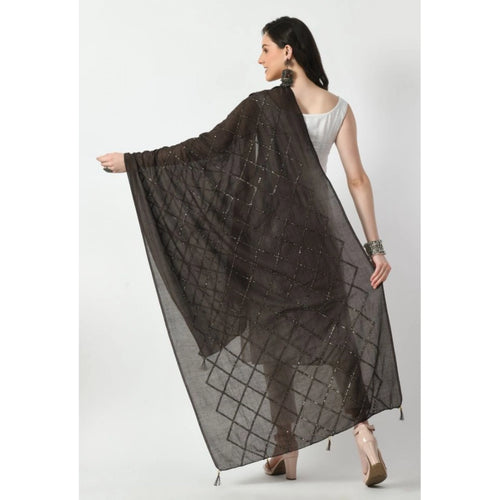 Generic Women's Chanderi Self Design Dupatta (Dark Browm, Length: Free Size)