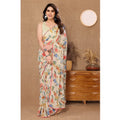 Generic Women's Small Lace Georgette Printed Ready-to-Wear Saree With Unstitched Blouse 5.5 Mtr (Off White)