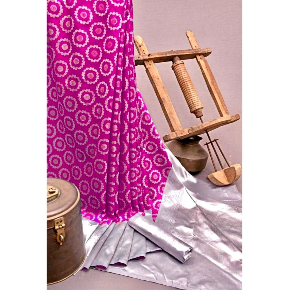 Generic Women's Soft Lichi Silk Printed Saree With Unstitched Blouse 5.5Mtr (Pink)