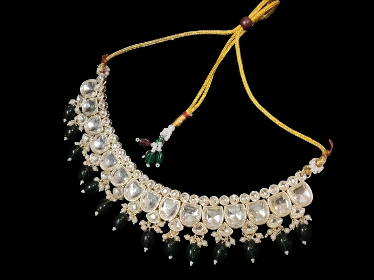 Dark Green Kundan Necklace Jewellery Set