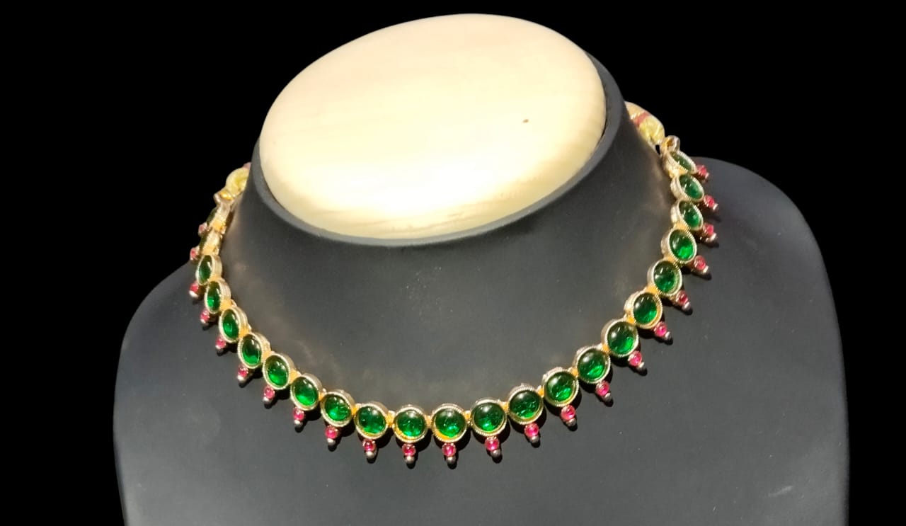 Green Colour Copper Plated Necklace Set