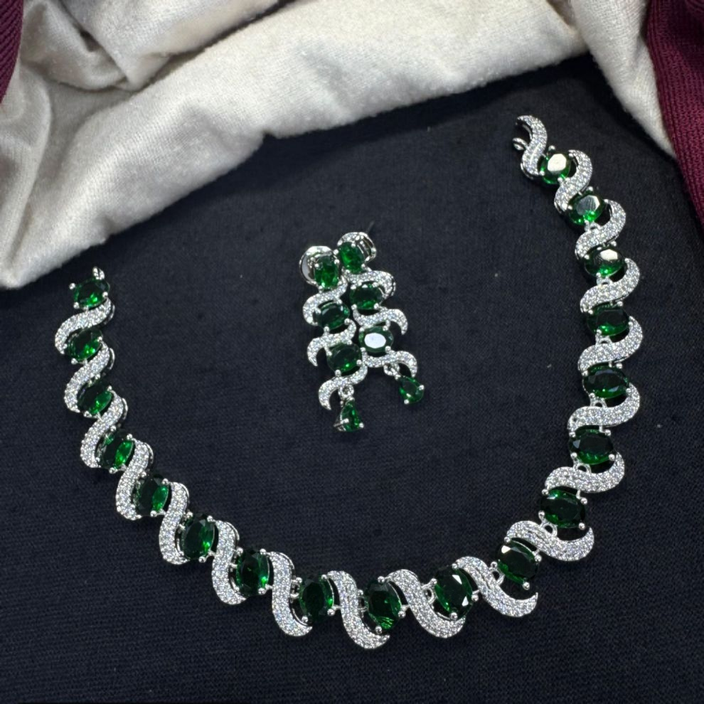 Sparkling Green Gemstone Necklace Set