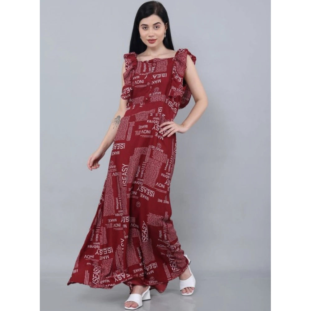 Generic Women's Casual Crepe Sleeveless Dress (Maroon)
