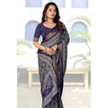 Generic Women's Cotton Silk Printed Saree With Unstitched Blouse 5.5Mtr (Blue)