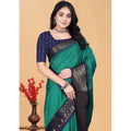 Generic Women's Cotton Blend Checkered Saree With Unstitched Blouse 5.5Mtr (Teal Green)