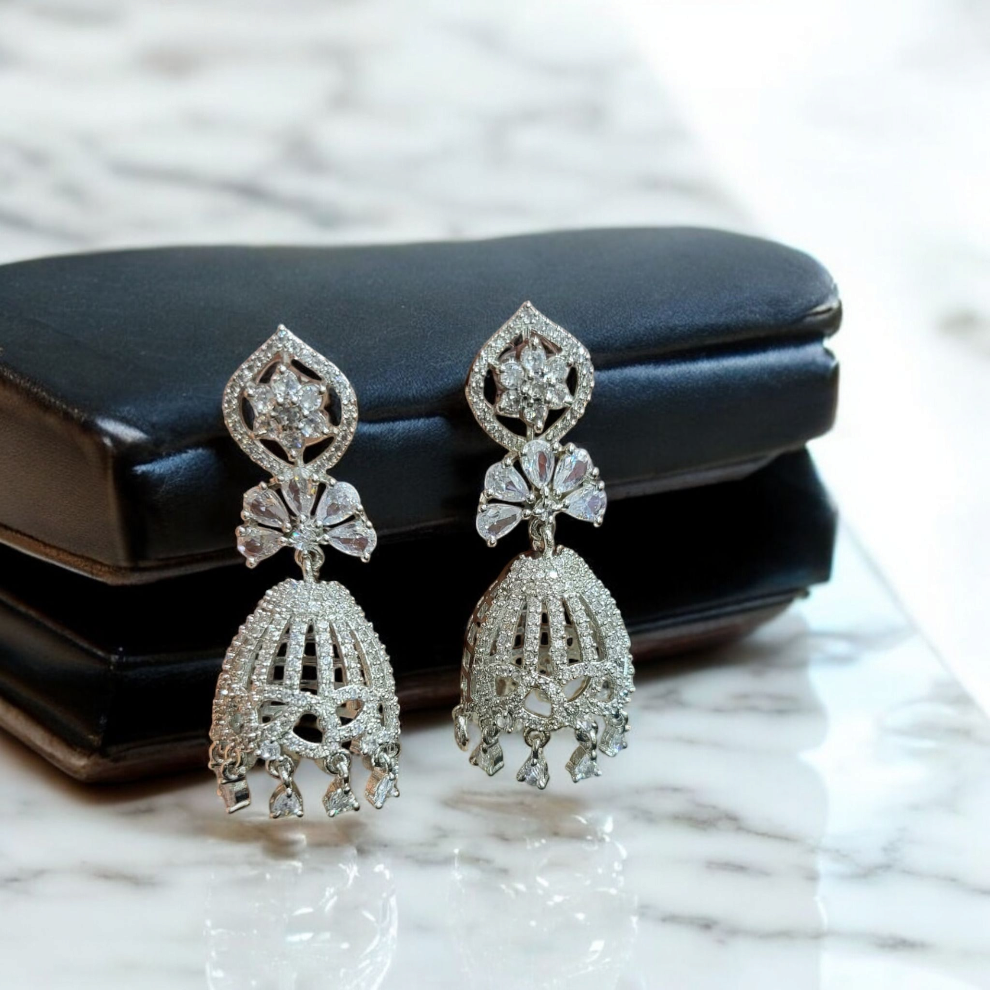 Silver Plated American Diamond Earrings