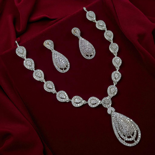 Silver Teardrop Necklace Set for Women