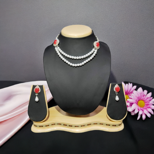 Pearl Beads Necklace(Red)
