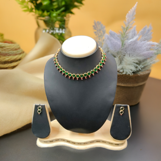 Green Colour Copper Plated Necklace Set